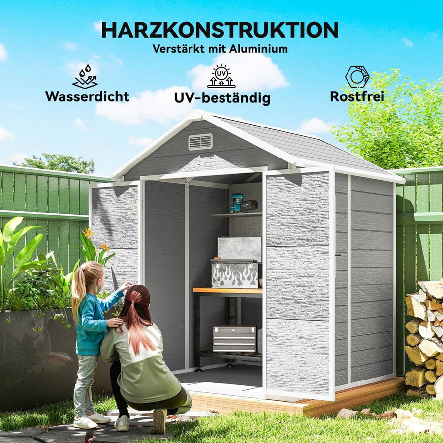 Outsunny Gartenhaus Grau mit Pultdach und abschließbarer Tür, Geräteschuppen aus Aluminium und Kunststoff, B/T/H: 182 x 151 x 219 cm - Bild 4