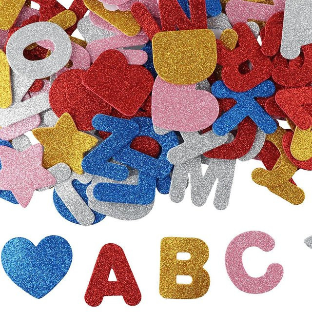 140 Stück selbstklebende EVA Glitzer Schaum Buchstabenaufkleber in Bunt, Alphabet A-Z mit 4,3 cm Durchmesser für Sammelalben und Bastelarbeiten von Genenic - Bild 1