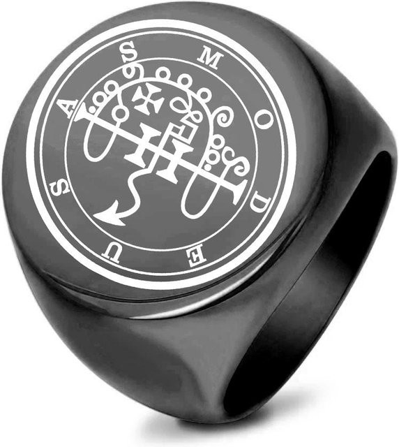 Stuart Woo Ring, Edelstahl, Schwarz, Vintage, Unisex - Bild 1