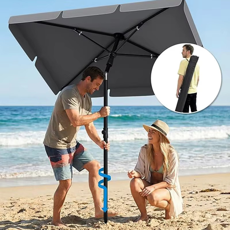HiMISS Rechteckiger Strandschirm mit Klemme in Grau aus Polyester mit UV-Schutz, B/T/H: 230 x 200 x 125 cm - Bild 4