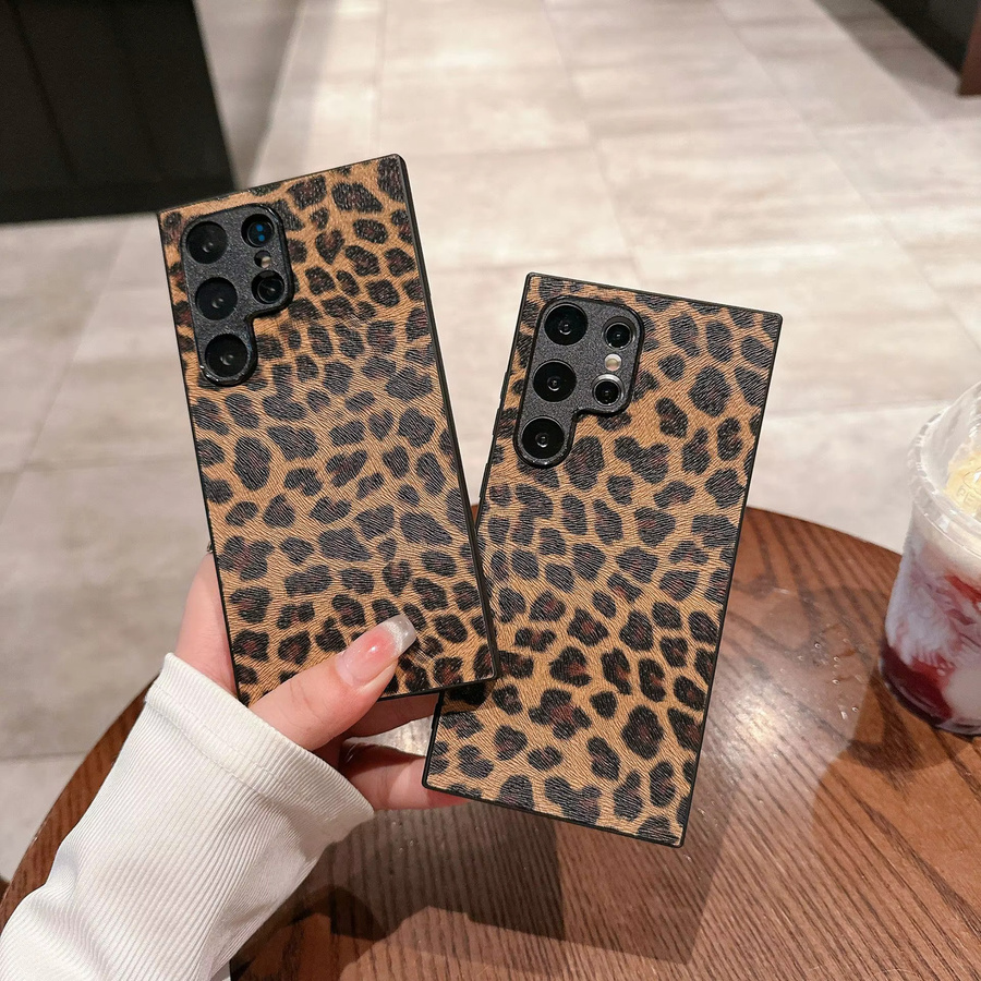 Modische Handyhülle aus künstlichem PU-Leder mit Leopardenmuster für Samsung Galaxy S25, S22 Plus, S25 Edge und S23 Ultra FE in Braun - Bild 2