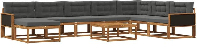 vidaXL Outdoor-Sofagarnitur aus Akazienholz mit 9 Kissen in Natur und Anthrazit - Bild 1