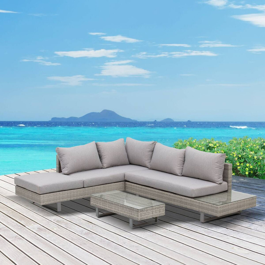 Outsunny 3-tlg. Polyrattan Gartenmöbelset mit Polsterung in Grau - Bild 2