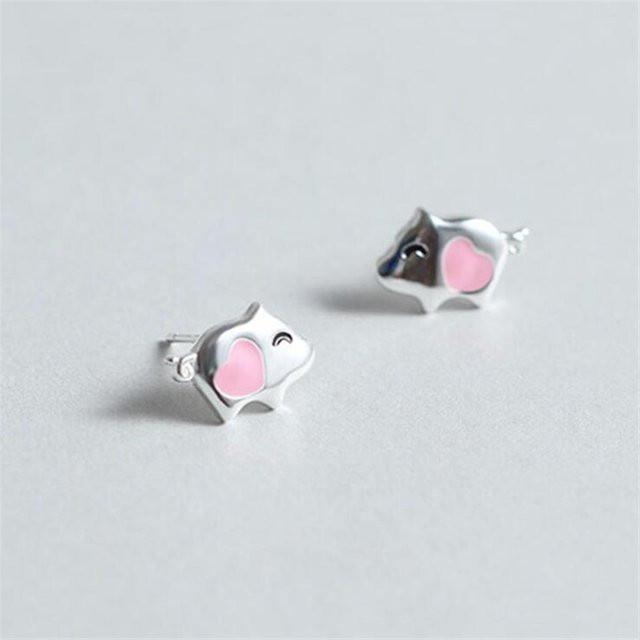 GaGa-Duck Ohrstecker, 925 Silber, rosa Schweinchen, Unisex - Bild 1