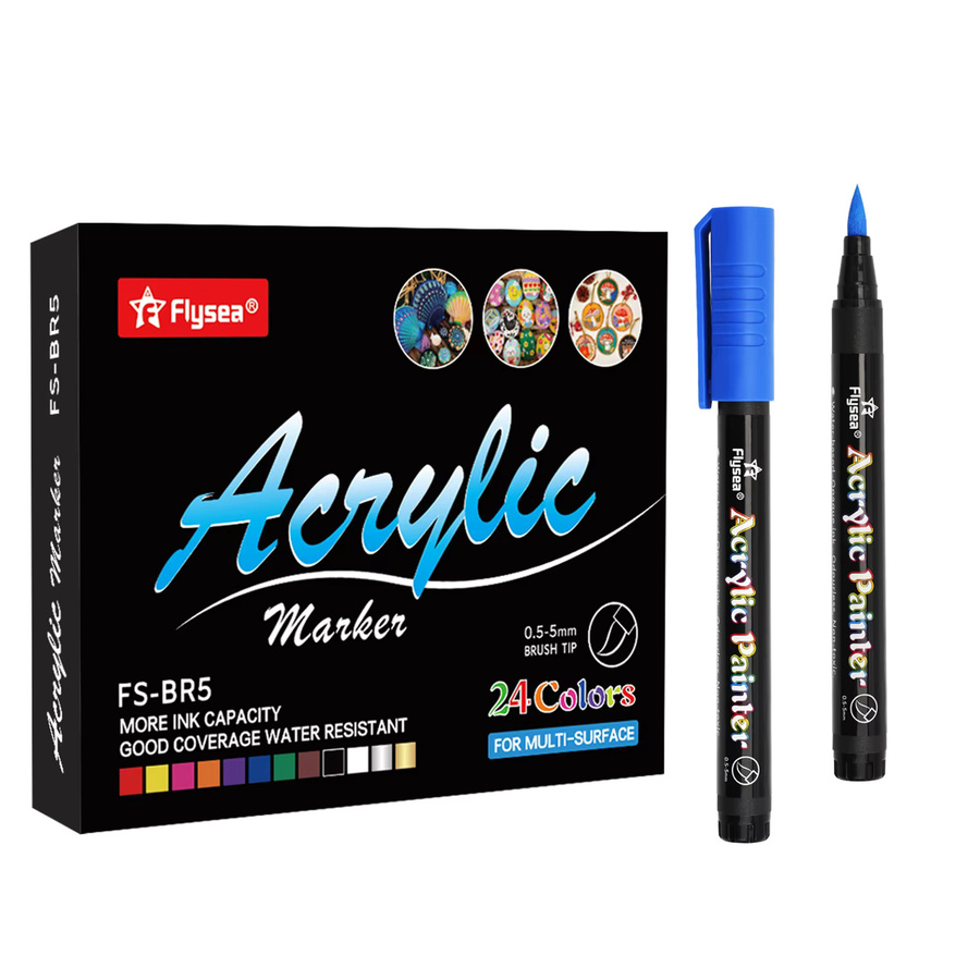 Flysea Acrylmarker mit Pinselspitze in Multicolour für kreative Malerei auf Keramik, Glas und Steinen, 24 Farben - Bild 6