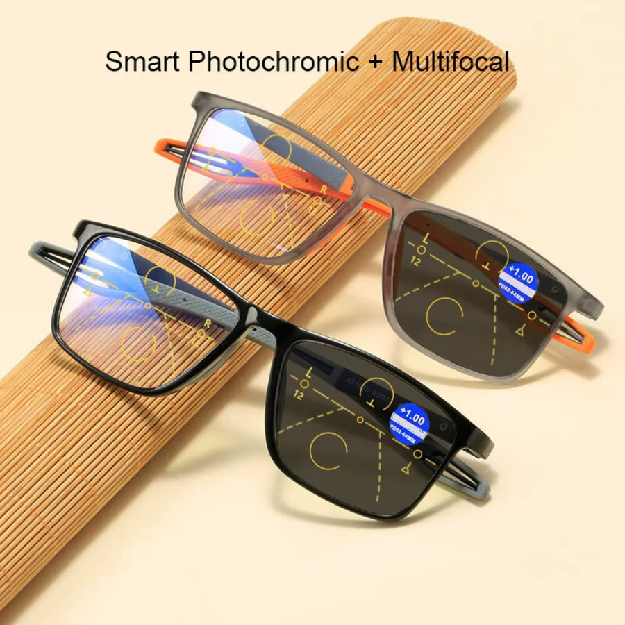 Photochrome progressive multifokale Lesebrille, Herren, Vollrand, rechteckig, TR90, schwarz, Anti-Blaulicht - Bild 3