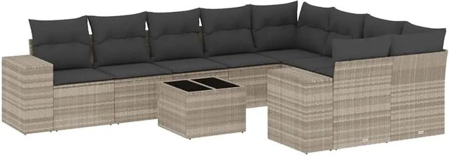 vidaXL 10-tlg. Garten-Sofagarnitur aus Poly-Rattan mit Kissen in Hellgrau - Bild 1