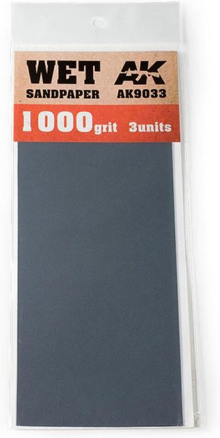 AK Interactive Wet Sandpaper 1000 Grit, 3-teiliges Set, Schwarz - Bild 1