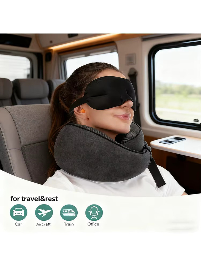 Eoumupi Reisekissen mit atmungsaktivem Bezug und Tasche, Schwarz/Grau - Bild 6