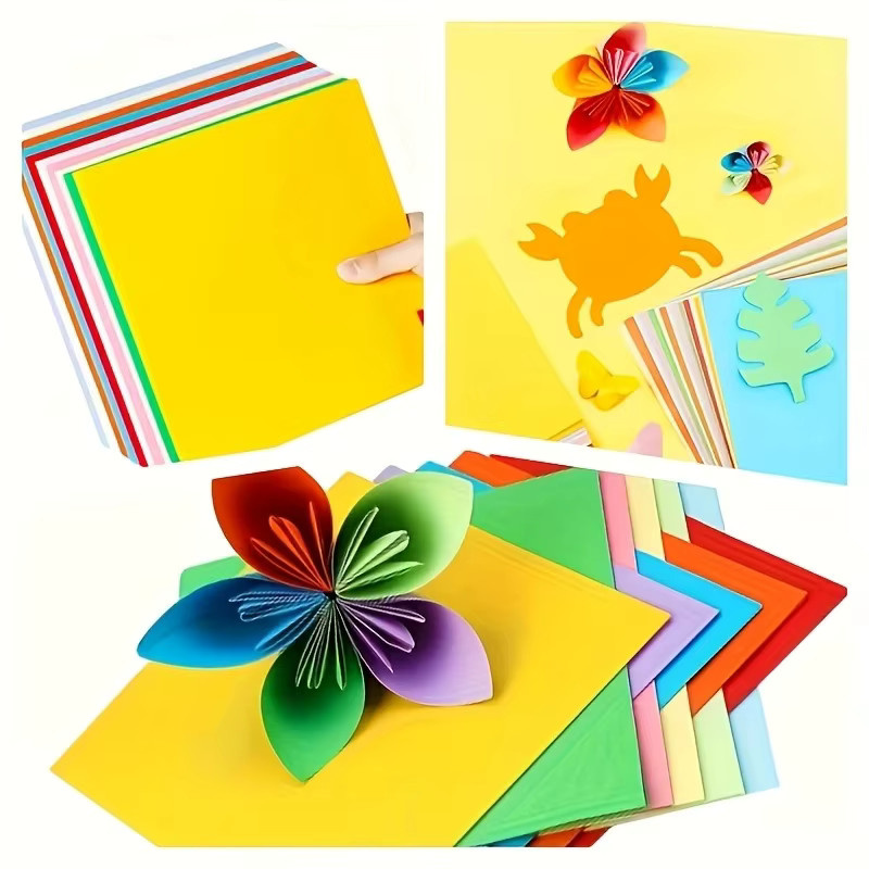 100 Stück buntes Origami-Papier in quadratischer Form für Kunsthandwerk und Scrapbooking, mattes Construction Paper, Mehrfarbig - Bild 2