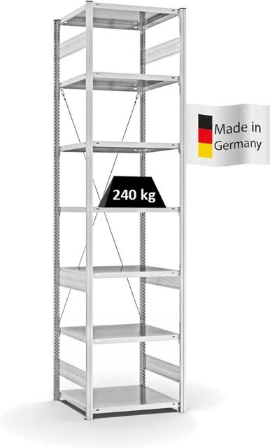 PROREGAL Fachbodenregal Stecksystem T-Profil Medium-Duty in Lichtgrau mit 7 Ebenen, H x B x T: 300 x 75 x 60 cm - Bild 1