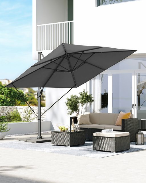 SONGMICS Sonnenschirm in Grau mit Ständer, 360 Grad drehbar, UPF 50+ und Polyester-Bespannung, B/T/H: 290 x 290 x 253 cm - Bild 1