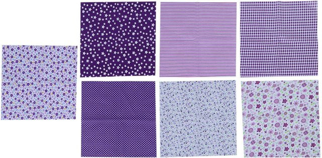 OutsideWorld Baumwollstoff Set mit Blumenmuster für DIY Handwerk und Quilting, 7 Stück, Lila und Blau, B/T: 50 x 50 cm - Bild 1