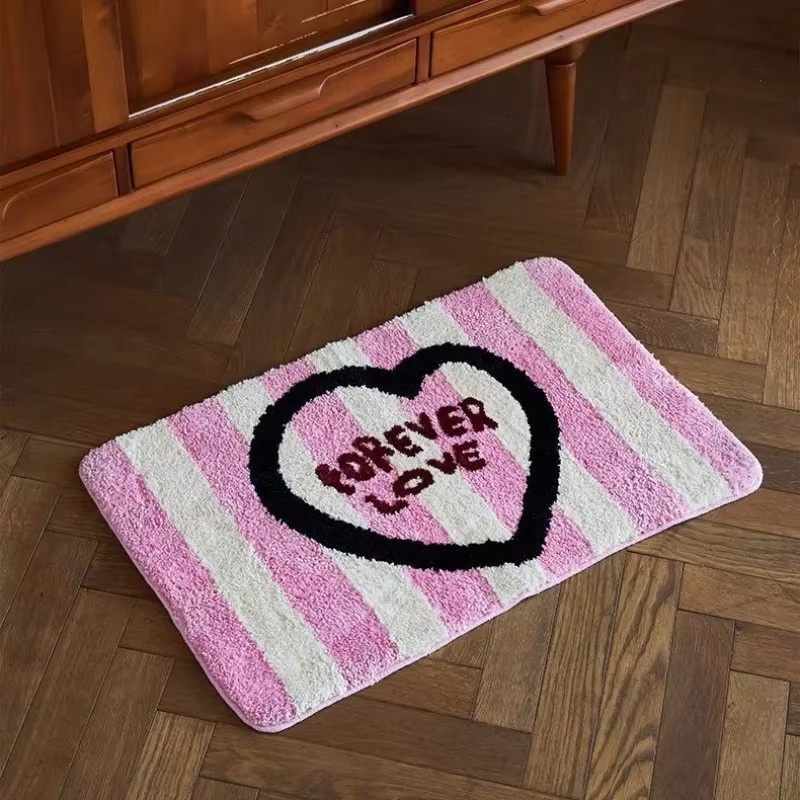 VIKAMA Love Heart Teppich in Pink, waschbarer Imitations-Kaschmir-Teppich mit Herzform, rutschfest und modern für Flur oder Badezimmer - Bild 2