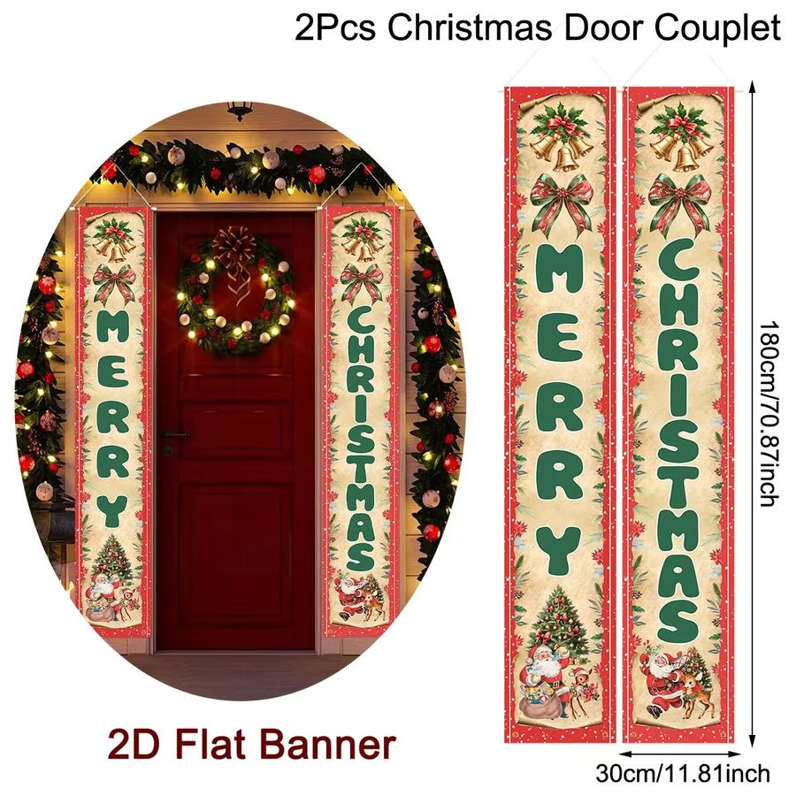 VIKAMA Weihnachts-Türbanner mit Weihnachtsmann und Schneemann, bunte Winter-Dekoration für Veranda und Innenbereich, hängendes Dekoschild - Bild 4