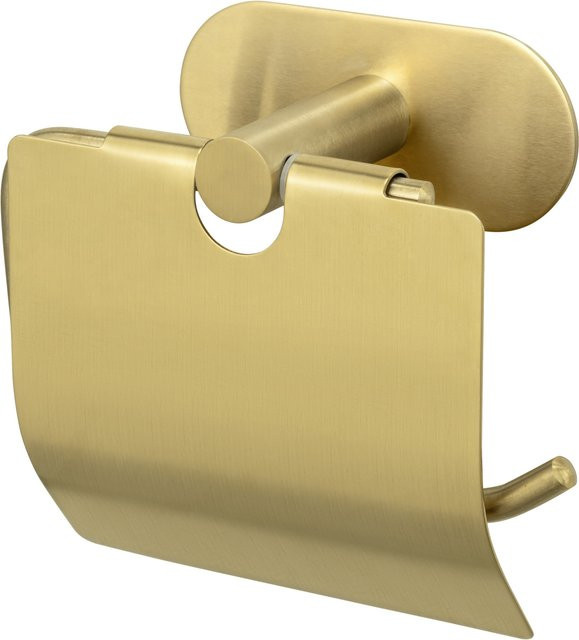 WENKO Turbo-Loc Toilettenpapierhalter mit Deckel aus Edelstahl in Gold, selbstklebend - Bild 1