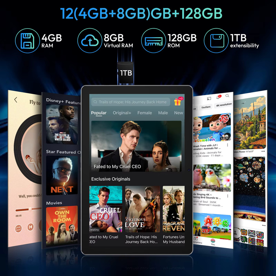 XGODY N02 Pro Android 15 Tablet mit 10,1 Zoll 2K Display, 12 GB RAM, 128 GB ROM, 7000 mAh Akku und 5G WLAN in Grau - Bild 3