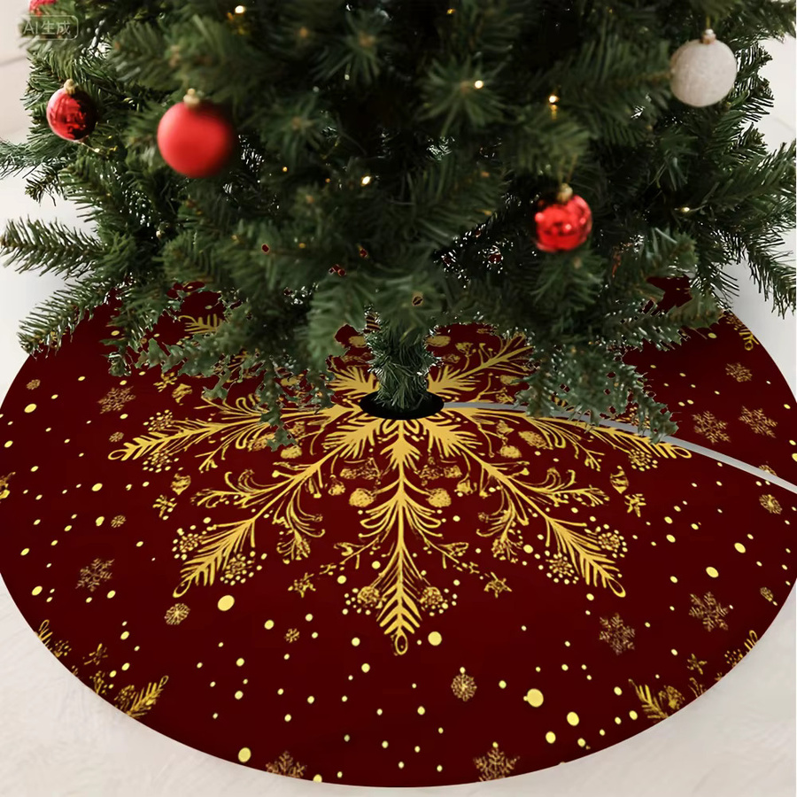 VIKAMA Weihnachtsbaum Rock in Gold und Rot mit Schneeflocken, Nussknacker, Lebkuchen und Schneemann Ornamenten für den Tisch - Bild 2
