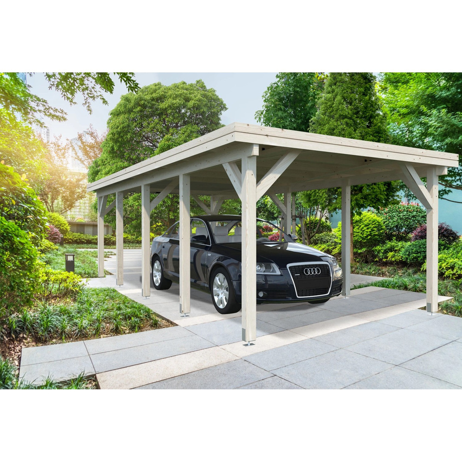 Palmako Einzelcarport Karl Flachdach aus Fichtenholz in Natur und Beige, B/T: 360 x 762 cm - Bild 2