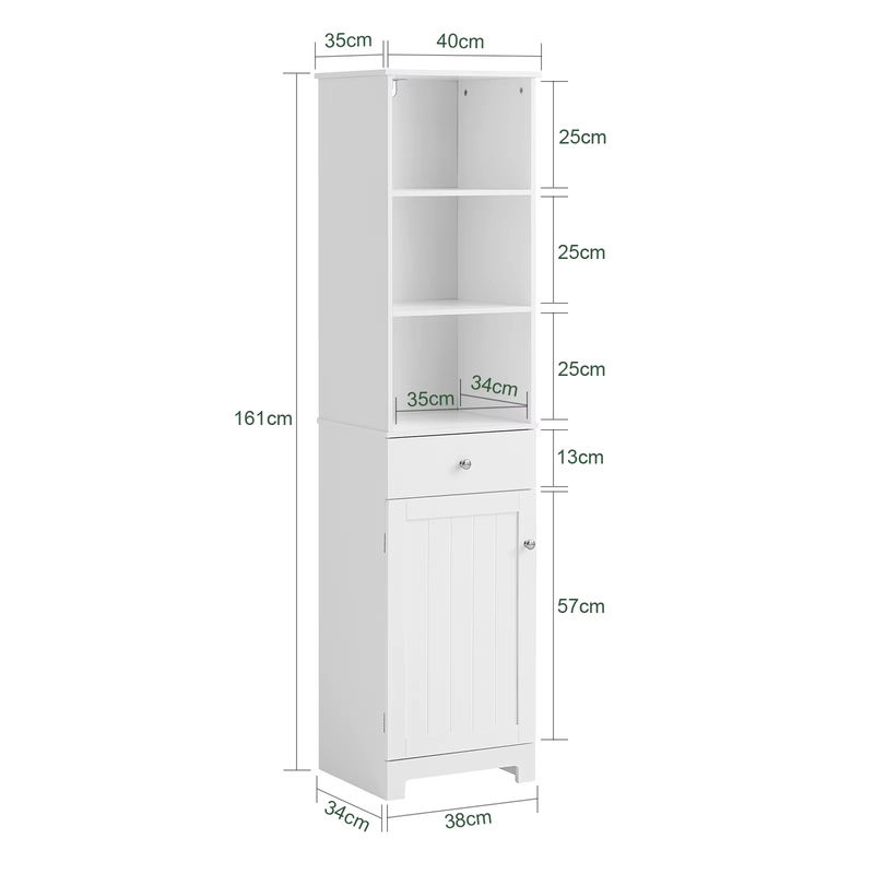 SoBuy BZR17 Badezimmer Hochschrank in Dunkelgrau mit 3 offenen Fächern, 1 Schublade und 1 Tür - Bild 3