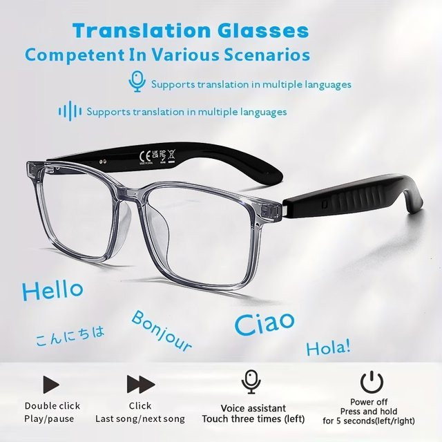OV KI-Übersetzungs-Smart-Brille mit kabellosen Open-Back-Ohrhörern in Grau - Bild 1