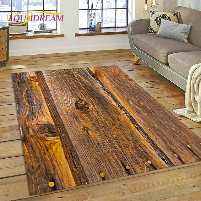 ChenYing01 3D-Teppich mit Holzmaserung in Braun, rutschfest und waschbar, B/B: 120 x 80 cm - Bild 1