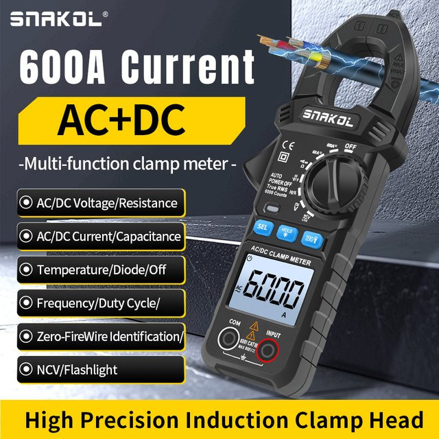 SNAKOL Digitales Zangenmultimeter 600A AC/DC Strom- und Spannungsmesser mit NCV-Spannungserkennung für professionelle Elektriker - Bild 1