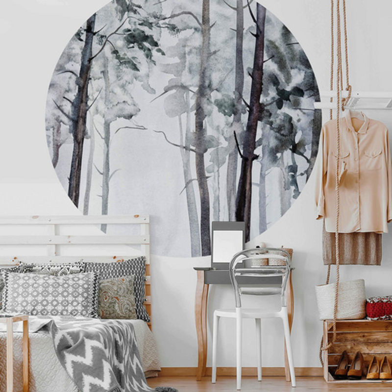 K&L Wall Art Runde Vliestapete Aquarell Wald, mehrfarbig, matt - Bild 2