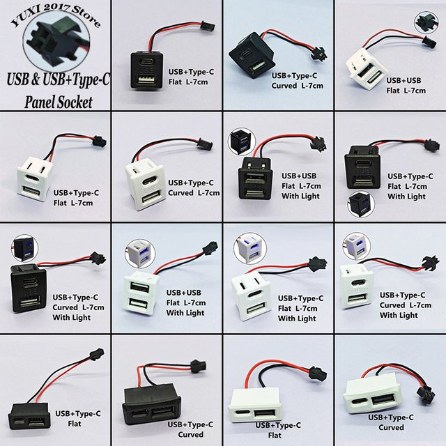 YuXi Panelmontierte Dual-USB- und Typ-C-Buchse mit Ladekabel und LED-Anzeige für USB-A und USB-C - Bild 1
