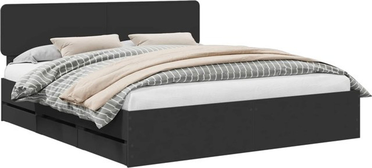 Modernes Funktionsbett vidaXL mit Schubladen aus Holzwerkstoff, Schwarz, B/T/H: 180 x 200 x 90 cm - Bild 1