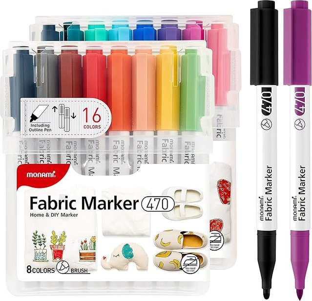 Monami Stoffmalstifte Set mit 15 Farben und Konturen für professionelle Textilgestaltung in Multicolour - Bild 1