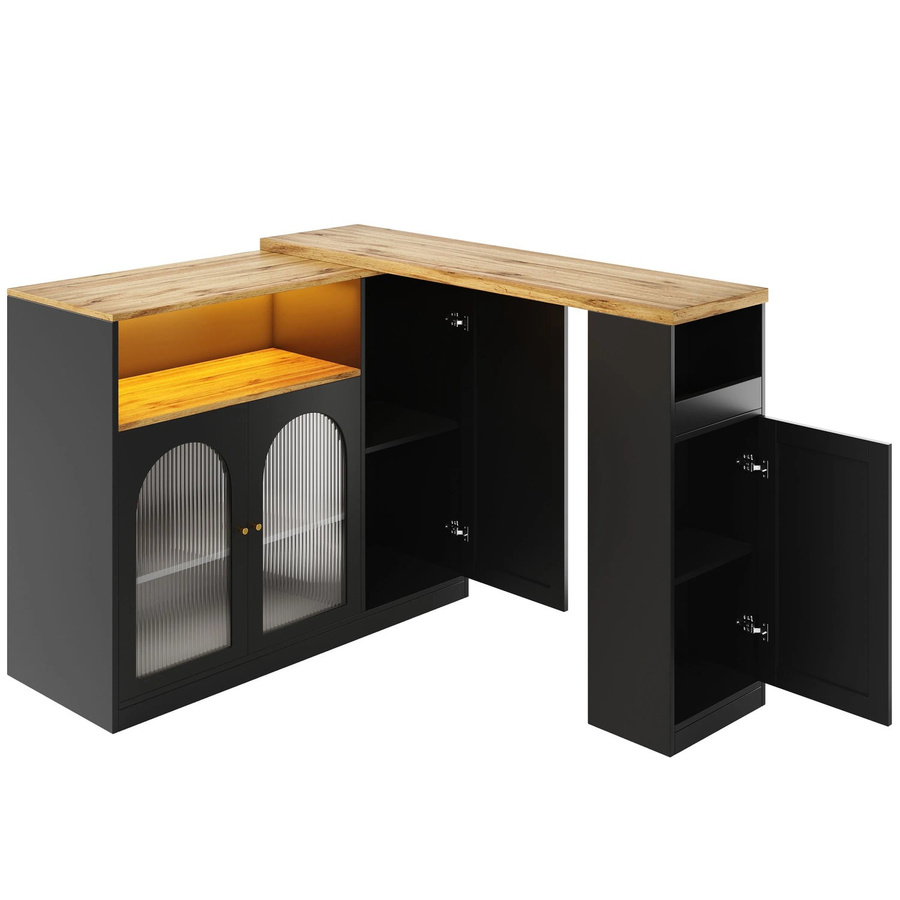 Merax 360 Grad drehbarer Bartisch mit LED-Glasschrank und Weinschrank in Schwarz, H x B x T: 97 x 198 x 39,6 cm - Bild 2