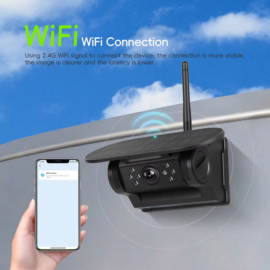 Podofo WiFi Kabellose Solar-Batterie Rückfahrkamera mit 720P Infrarot-Nachtsicht, IP67 Wasserdicht, Weitwinkel-Magnetkamera in Schwarz für Wohnmobil, LKW und Anhänger - Bild 5