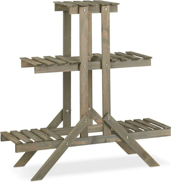 Relaxdays Blumentreppe aus Tannenholz in Grau, freistehend, B/H/T: 83 x 83 x 28 cm - Bild 1