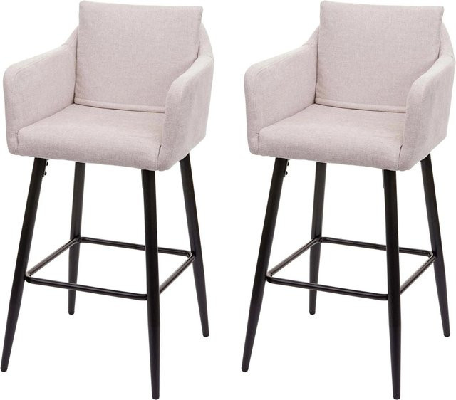 PROREGAL 2er-Set Barhocker mit Lehne und Fußablage aus Metall und Stoff in Creme-Beige, Sitzhöhe: 74 cm - Bild 1