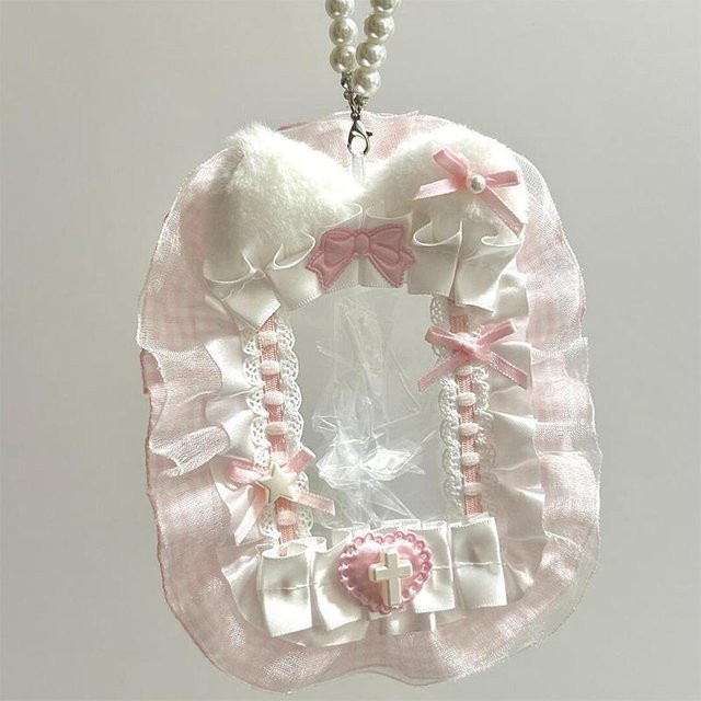 Binchi Outdoor Equipment DIY Plüsch-Kartenhalter mit Schleife und Spitze in Pink für Anime Idol Fotokarten - Bild 1