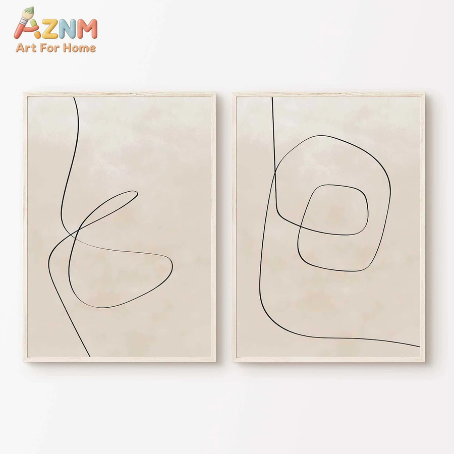 3-teiliges AZNM Wandkunst-Set aus Baumwoll-Leinwand mit abstraktem geometrischem Design in Beige - Bild 1