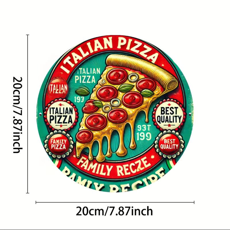 Rundes Metallschild Potdemiel mit Pizza-Motiv im Vintage-Stil, Mehrfarbig, Durchmesser: 20,32 cm - Bild 3