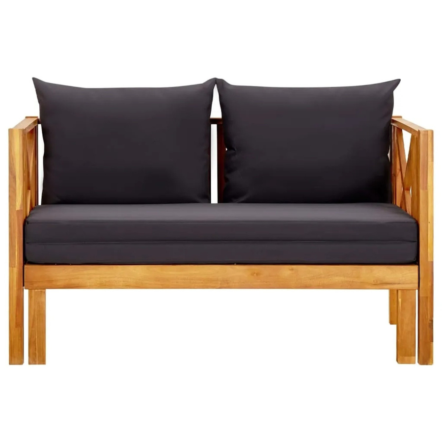 vidaXL 2-Sitzer-Gartenbank aus Massivholz Akazie mit Kissen und Armlehnen, Grau, B: 122 cm, H: 68,5 cm, T: 66 cm - Bild 2