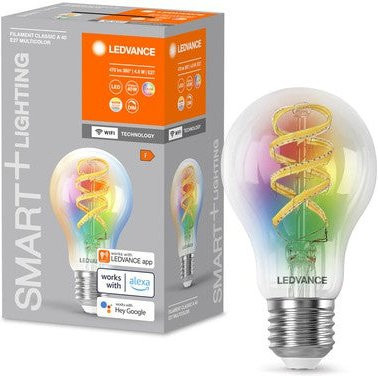 LEDVANCE SMART+ WIFI Filament Classic RGBTW LED-Lampe, Transparent, 4,8 W, 470 lm, RGBW, 2700 K, Dimmbar, Smartspeaker-Kompatibel - Bild 1