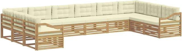 vidaXL Sofagarnitur aus Massivholz Akazie im modernen Latten-Design mit Armlehnen in Creme-weiß und Beige - Bild 1