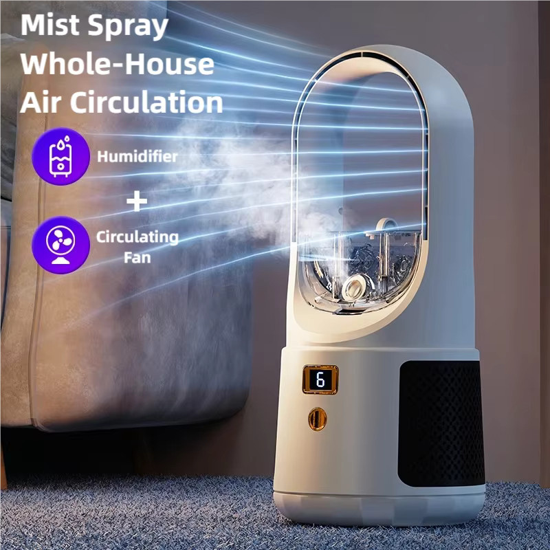 TINSOL Luftbefeuchter und blattloser Luftkühler in Weiß, USB-aufladbarer vertikaler Turmventilator mit digitaler Anzeige und starkem Wind - Bild 3
