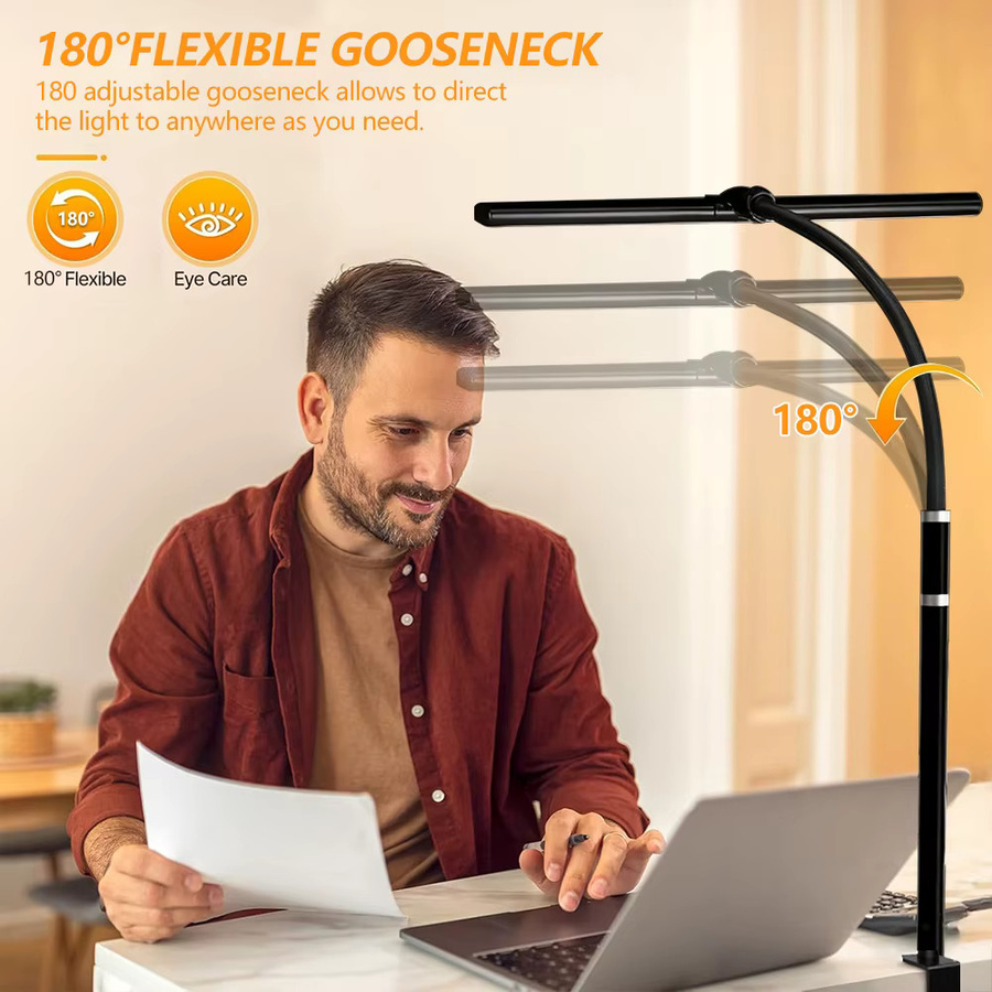 LED Schreibtischlampe in Schwarz mit stufenloser Dimmung, 5 Farbtemperaturen und flexiblem Schwanenhals für Home Office und zum Lesen - Bild 3