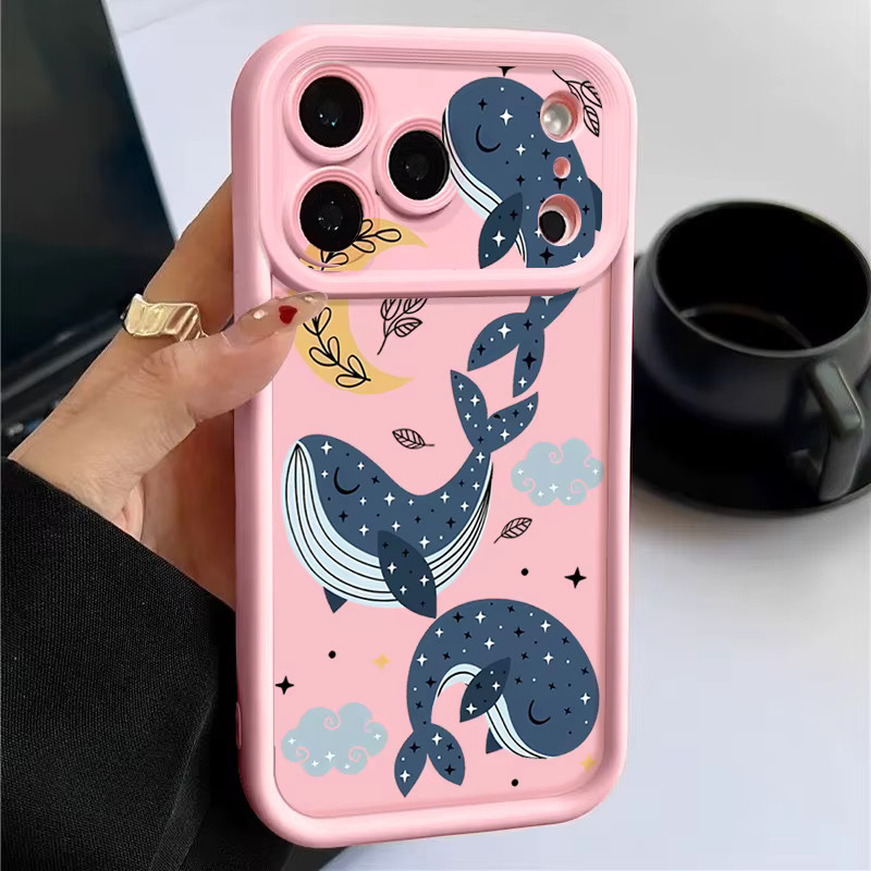 YISHANGOU Stoßfeste Silikon-Handyhülle mit Cartoon-Wal-Muster für iPhone 16, Farbe: Rot - Bild 1