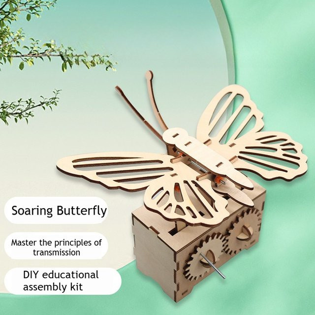 MYGVN Mechanische Schmetterling Spieluhr, DIY 3D Hologramm, Holz, Set - Bild 1