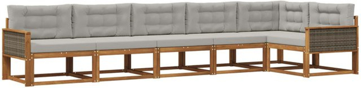 vidaXL Outdoor-Sofagarnitur aus Akazie mit Kissen, 6-teiliges Loungemöbel-Set in Natur und Grau - Bild 1