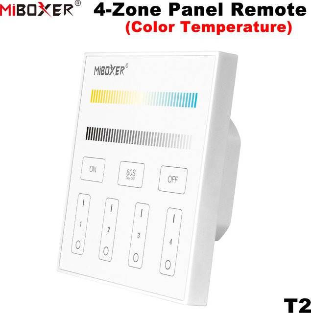 Miboxer T2 Dual White Touch Panel Fernbedienung für 4 Zonen, 2,4 GHz Dimmer zur Helligkeits- und Farbtemperaturregelung für LED-Lampen und Streifen - Bild 1