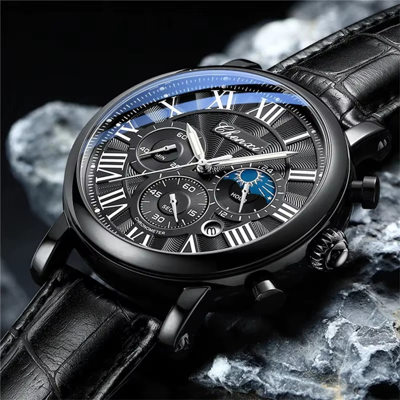 CHENXI Armbanduhr, Quarz, Leder, Roségold, Herren - Bild 3