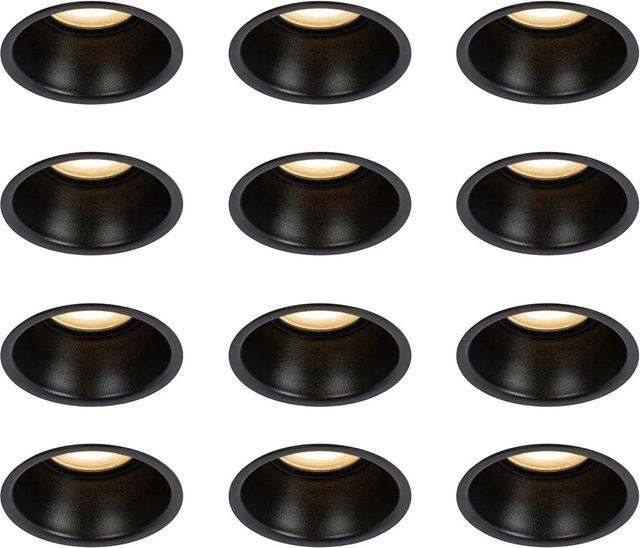 QAZQA Set mit 12 schwarzen Einbauleuchten GU10, mattschwarz, IP44, 50 mm Durchmesser - Bild 1