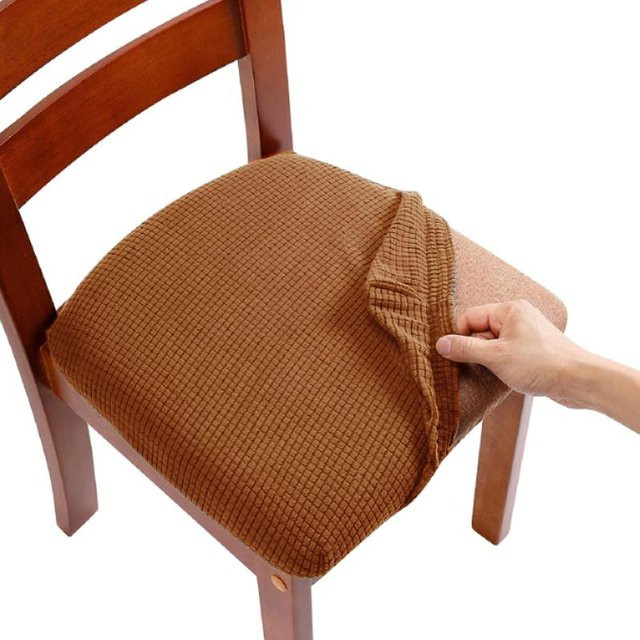 Waschbare Stretch-Sitzbezüge für Esszimmerstühle aus Jacquard in Braun - Bild 1